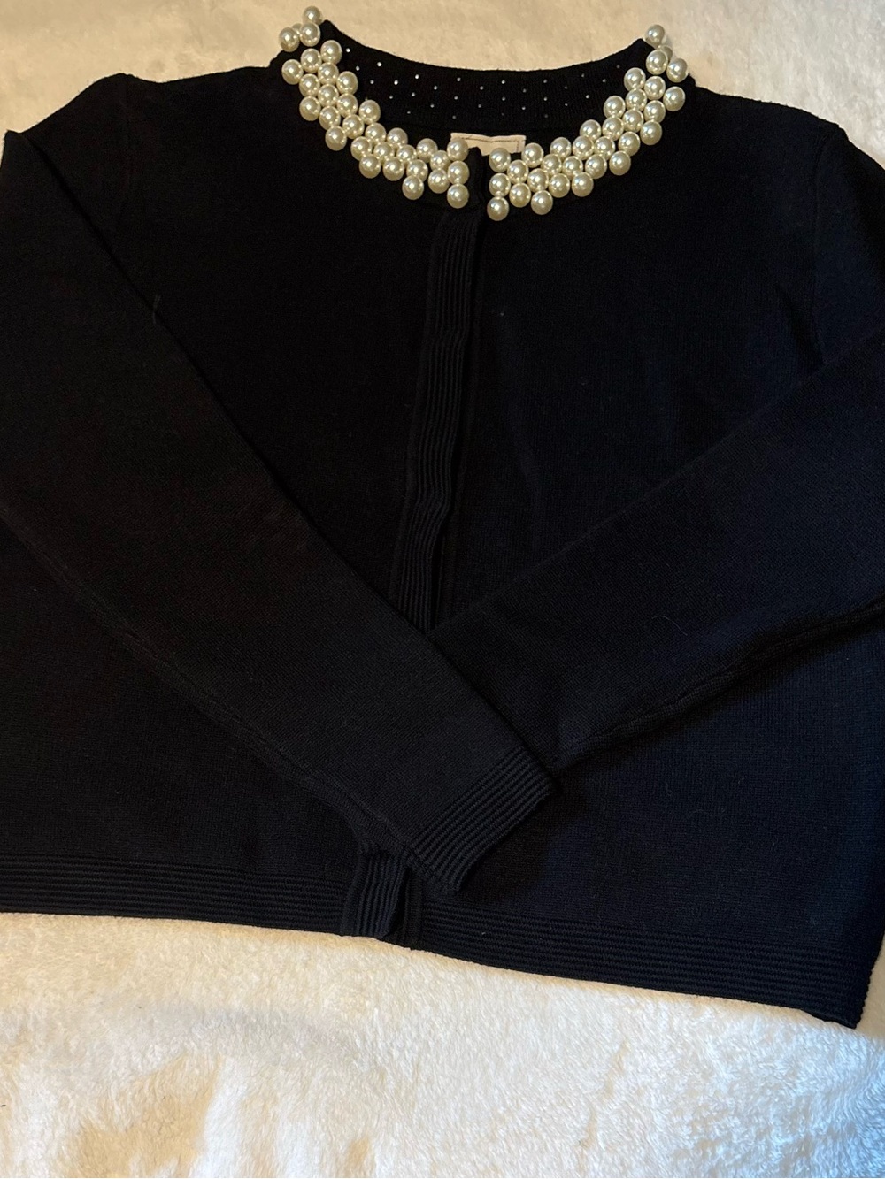 Sioni Black Pearl-Embellished Crewneck Cardigan
